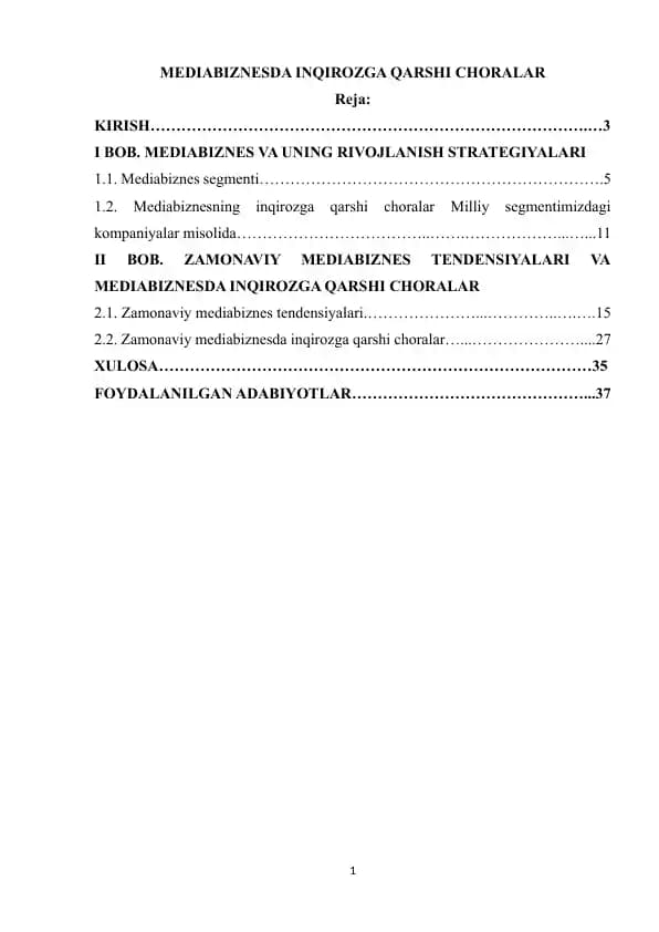 MEDIABIZNESDA INQIROZGA QARSHI CHORALAR