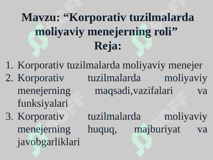 Korporativ tuzilmalarda moliyaviy menejerning roli