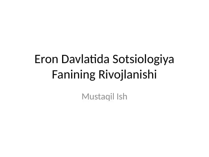 Eron Davlatida Sotsiologiya Fanining Rivojlanishi