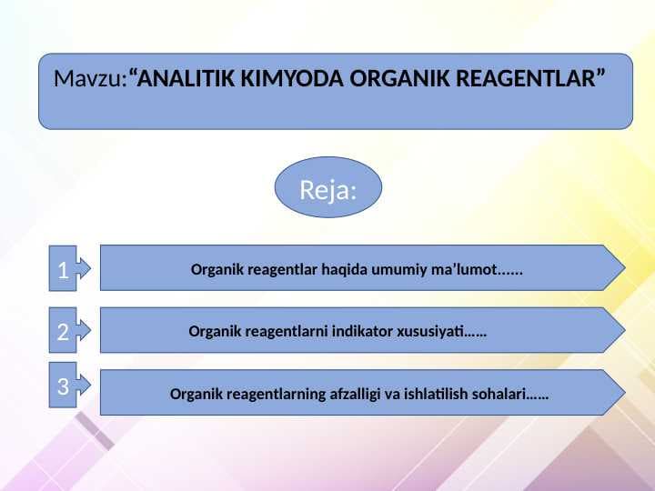 ANALITIK KIMYODA ORGANIK REAGENTLAR