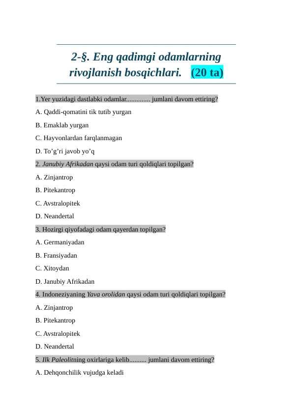 6-sinf tarix test javoblari bilan.