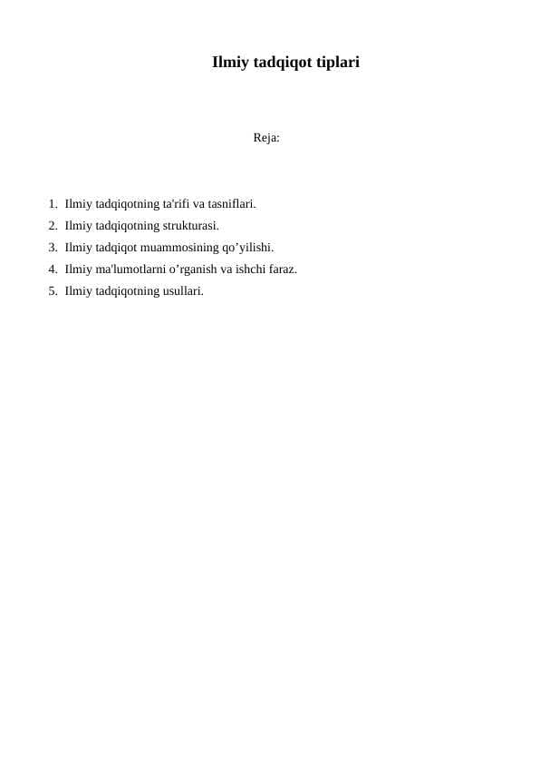 Ilmiy tadqiqot tiplari