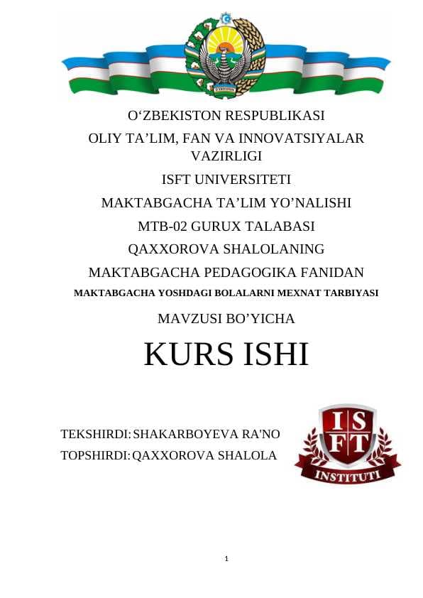 MAKTABGACHA YOSHDAGI BOLALARNI MEXNAT TARBIYASI