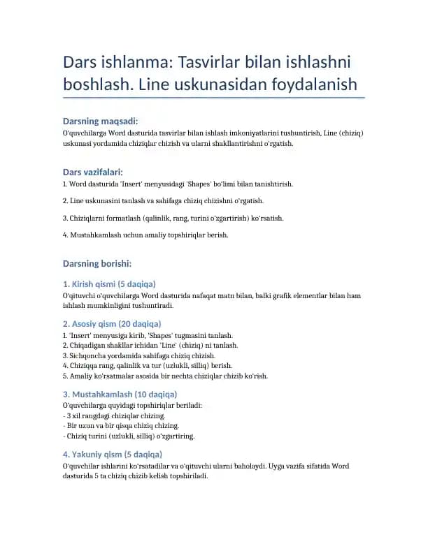 Dars ishlanma: Tasvirlar bilan ishlashni boshlash