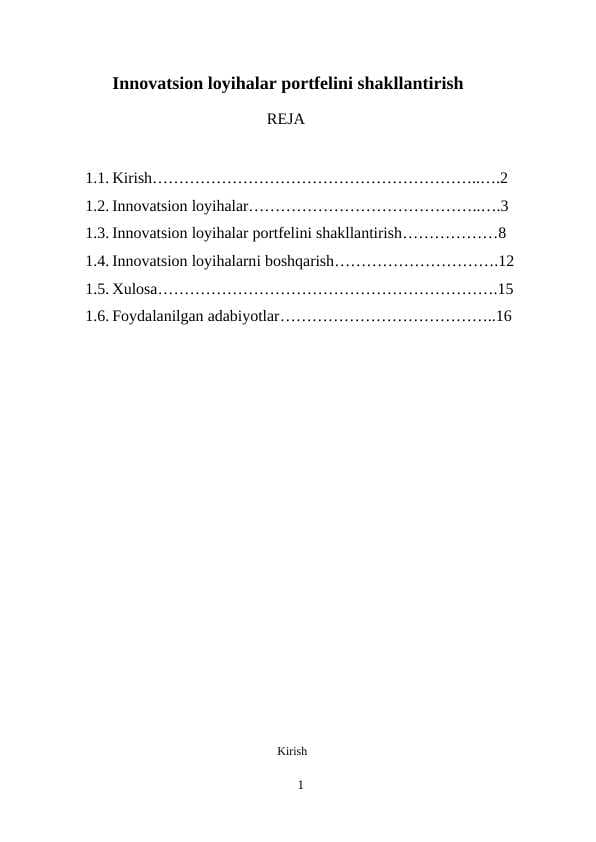 Innovatsion loyihalar portfelini shakllantirish