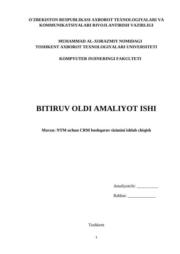 NTM uchun CRM boshqaruv tizimini ishlab chiqish