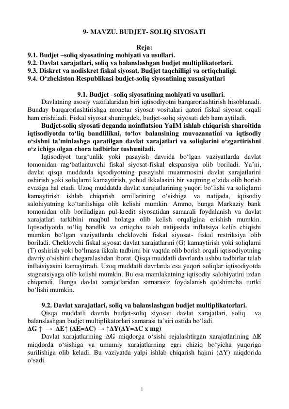 BUDJET- SOLIQ SIYOSATI