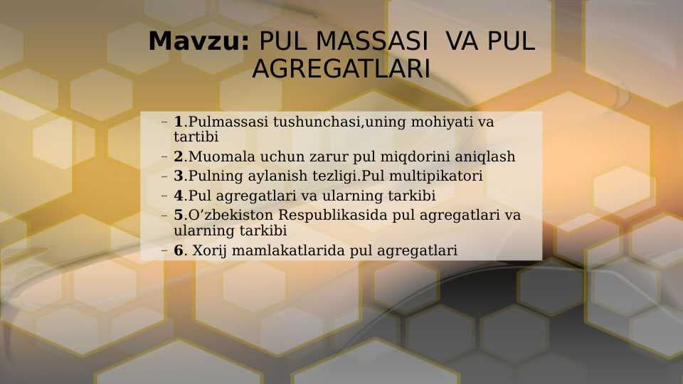 PUL MASSASI  VA PUL AGREGATLARI
