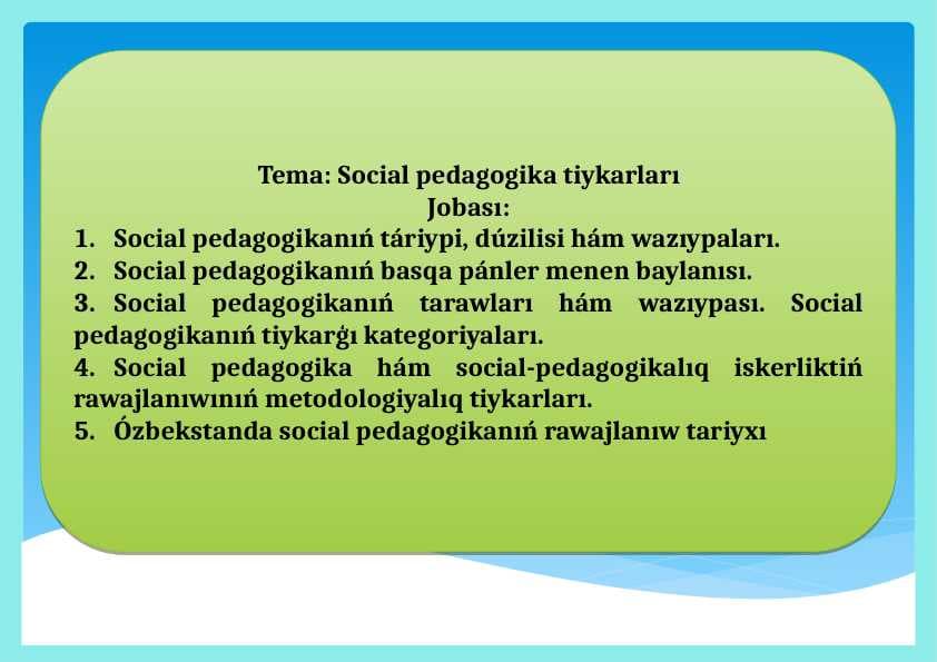 Social pedagogika tiykarları.