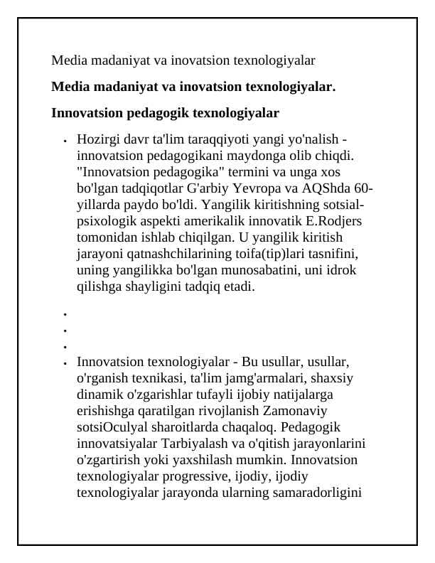 Media madaniyat va innovatsion texnologiyalar