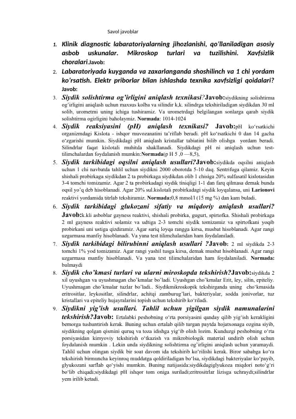 AGROS MED LABARATORIYAGA OID SAVOLLAR VA JAVOBLAR
