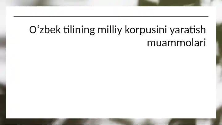 O‘zbek tilining milliy korpusini yaratish muammolari
