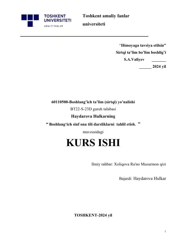 Boshlang‘ich sinf ona tili darsliklarni tahlil etish