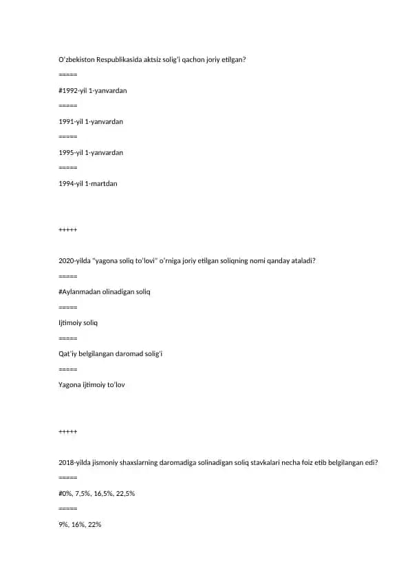 Soliq mexanizmlari test