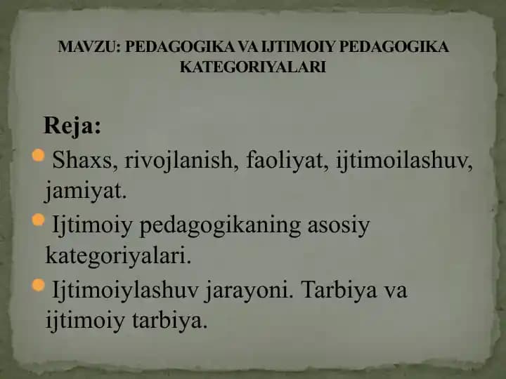 Pedagogika va ijtimoiy pedagogika kategoriyalari