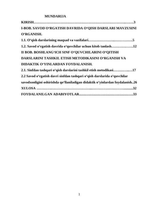 SAVOD OʻRGATISH DAVRIDA OʻQISH DARSLARI MAVZUSINI OʻRGANISH