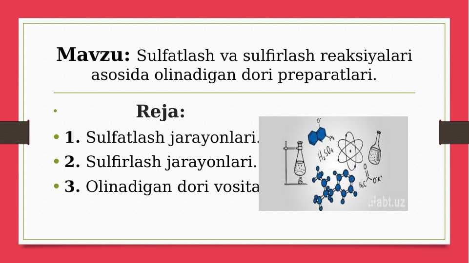 Sulfatlash va sulfirlash  reaksiyalari olinadigan dori  preparatlar