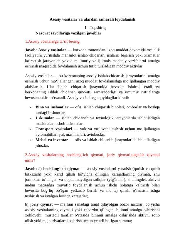 Asosiy vositalar va ulardan samarali foydalanish