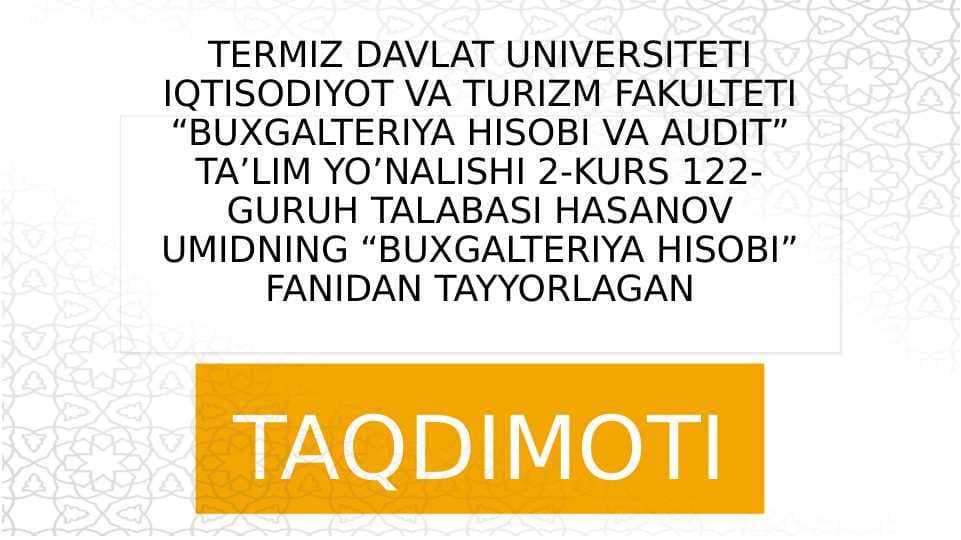 SCHYOTLAR SISTEMASI VA SCHYOTLARNING TURKUMLANISHI