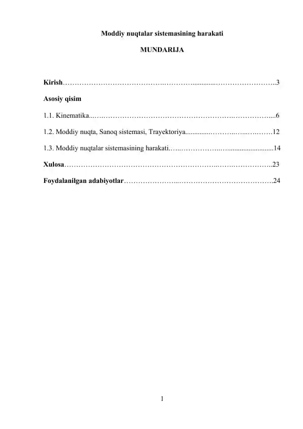 Moddiy nuqtalar sistemasining harakati