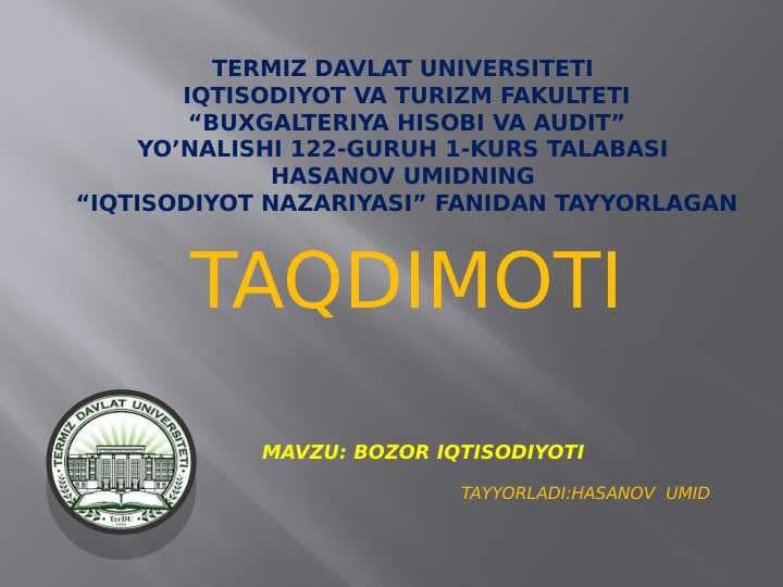 BOZOR IQTISODIYOTI