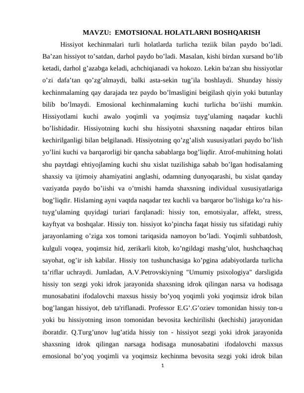 EMOTSIONAL HOLATLARNI BOSHQARISH