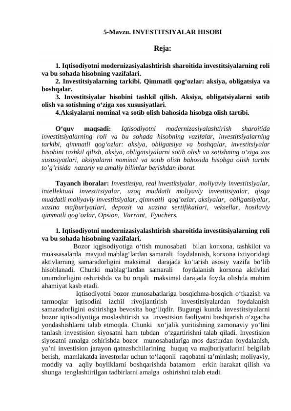 Investitsiyalar hisobi