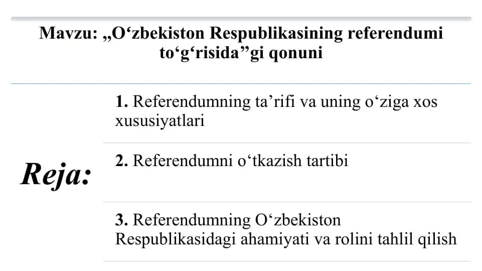 Referendum predmeti bo‘lmaydigan masalalar