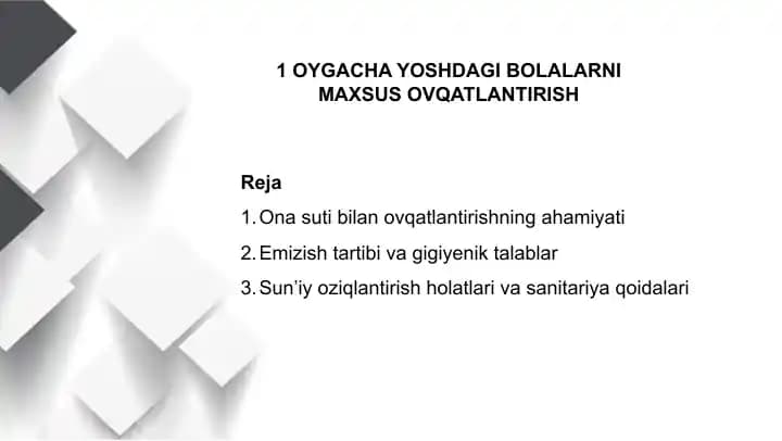 BIR OYGACHA YOSHDAGI BOLALARNI MAXSUS OVQATLANTIRISH