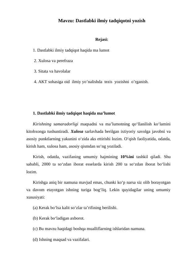 Dastlabki ilmiy tadqiqotni yozish