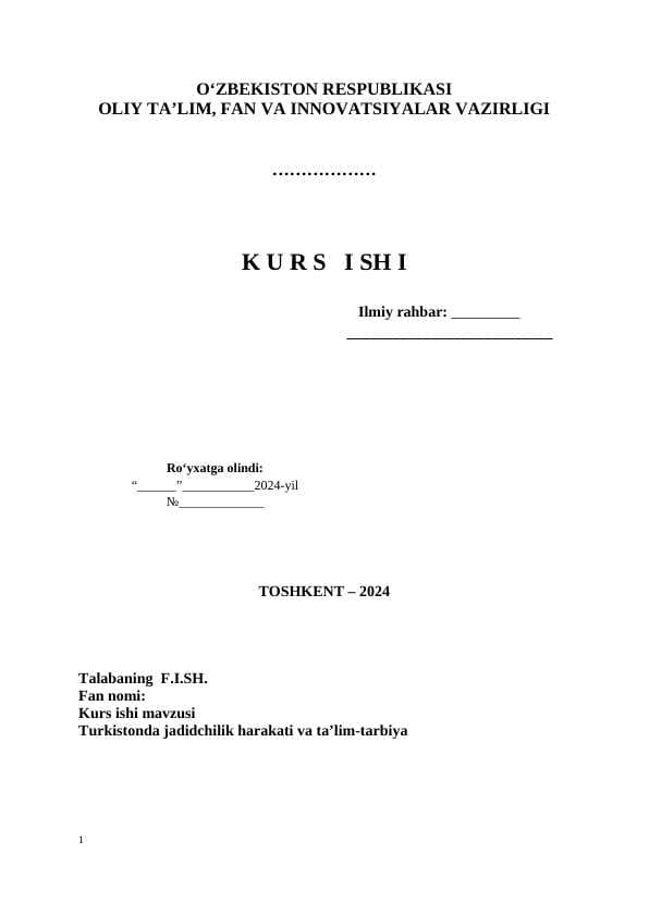 Turkistonda jadidchilik harakati va ta’lim-tarbiya