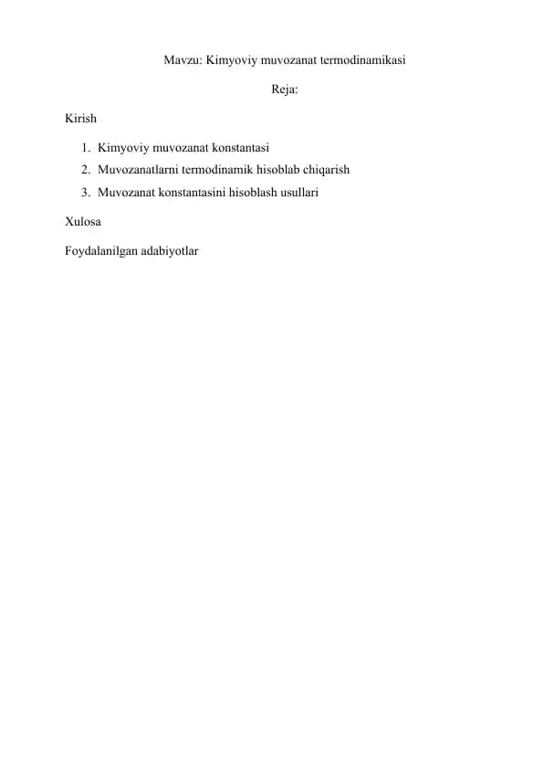 Kimyoviy muvozanat termodinamikasi