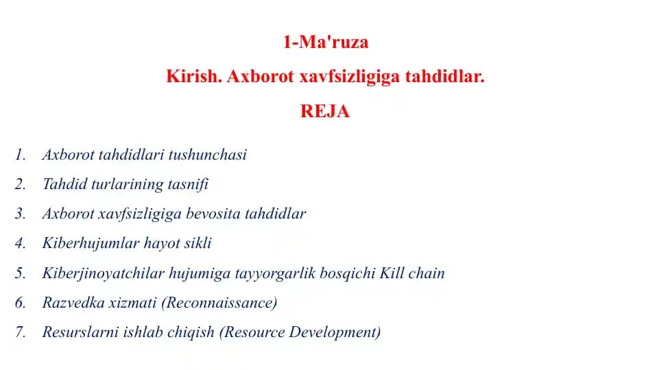 Axborot xavfsizligi va tahdidlar
