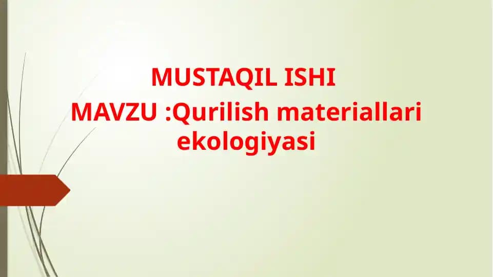 Qurilish Materiallari Ekologiyasi