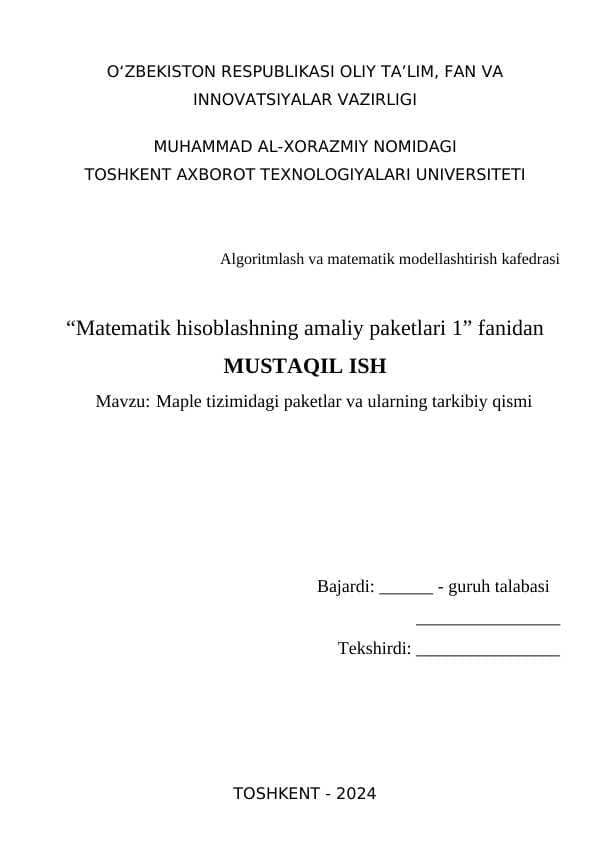 Maple tizimidagi paketlar va ularning tarkibiy qismi