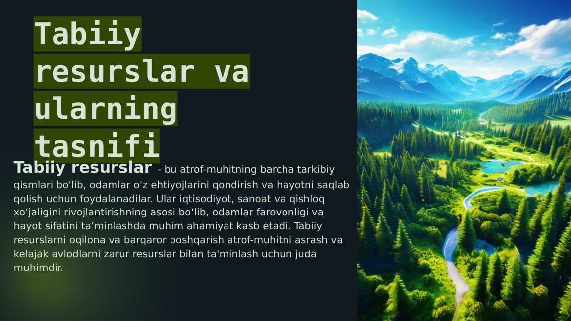 Tabiiy resurslar va ularning tasnifi