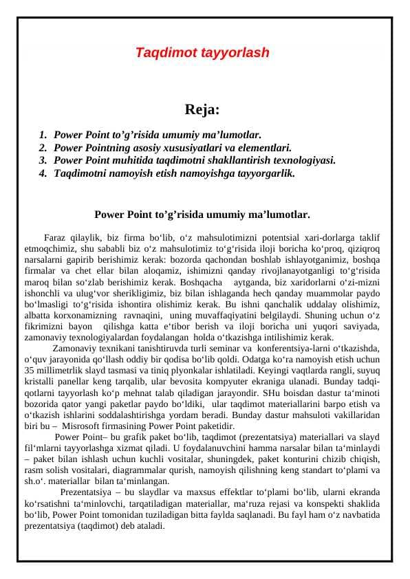 Taqdimot tayyorlash