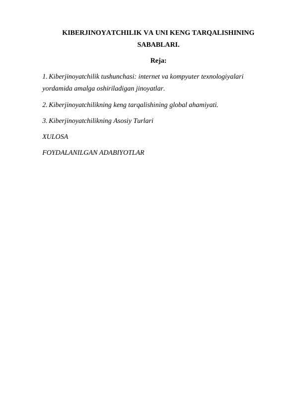 KIBERJINOYATCHILIK VA UNI KENG TARQALISHINING SABABLARI.