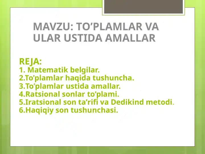 To'plamlar va ular ustida amallar