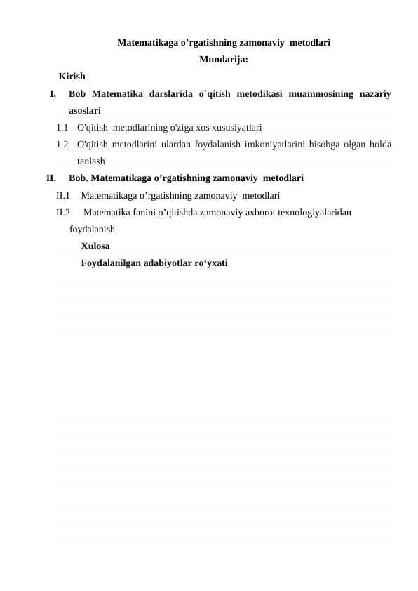 Matematikaga o’rgatishning zamonaviy  metodlari