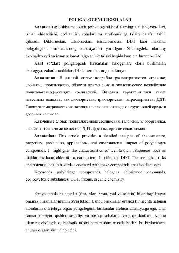 POLIGALOGENLI HOSILALAR