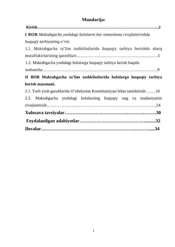 Maktabgacha yoshdagi bolalarga huquqiy  tarbiya berish