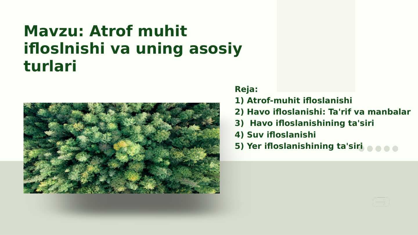 Atrof muhit ifloslanishi va uning asosiy turlari