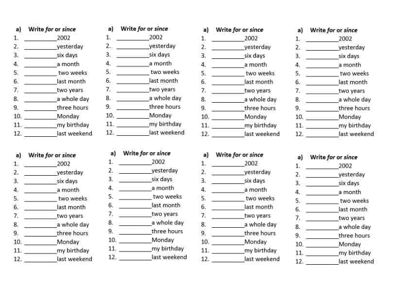 Handout - Perfect tense (since or for)
