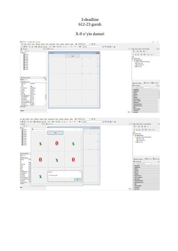 X 0 o'yini C++ tilida Xe3 dasturida dedline