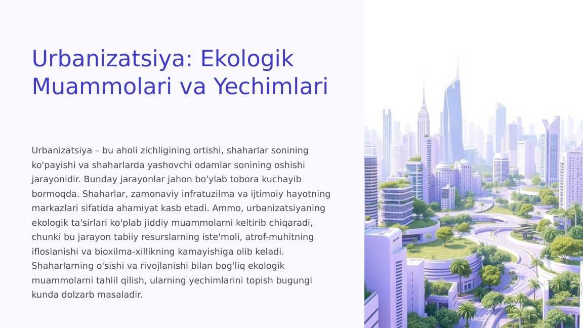 Urbanizatsiya ekologik muammolari
