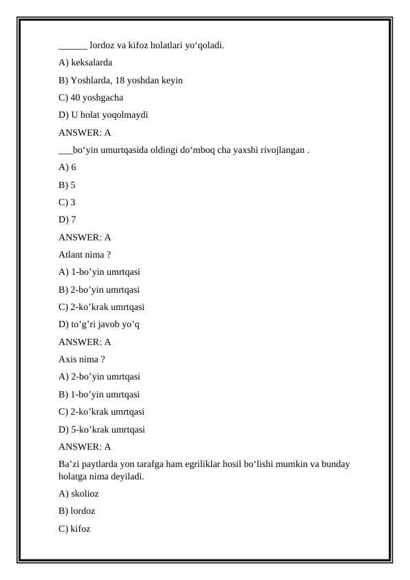 Anatomiya fanidan test