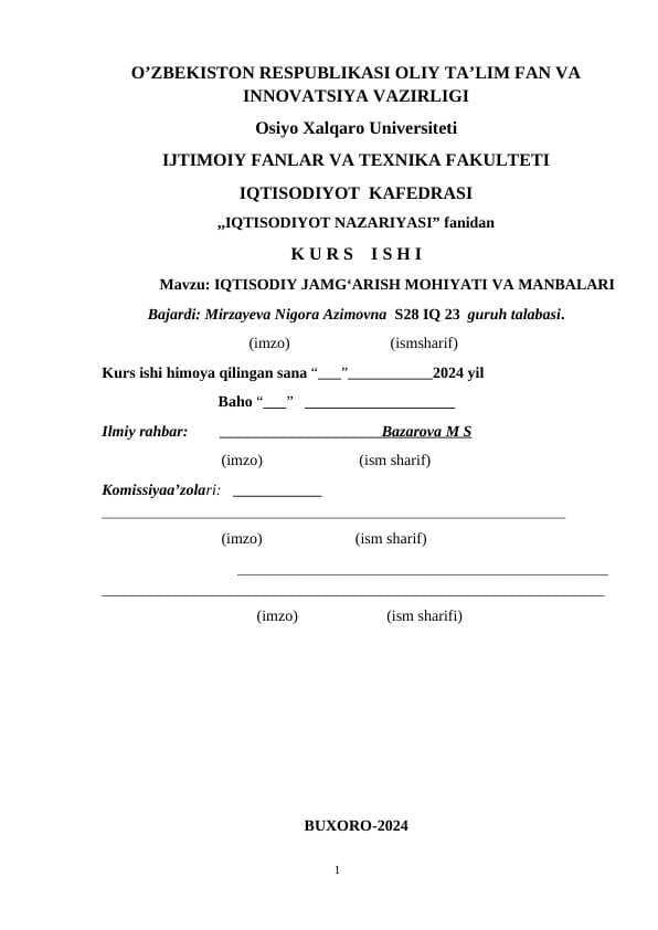 IQTISODIY JAMGʻARISH MOHIYATI VA MANBALARI