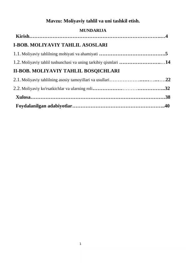 Moliyaviy tahlil va uni tashkil etish