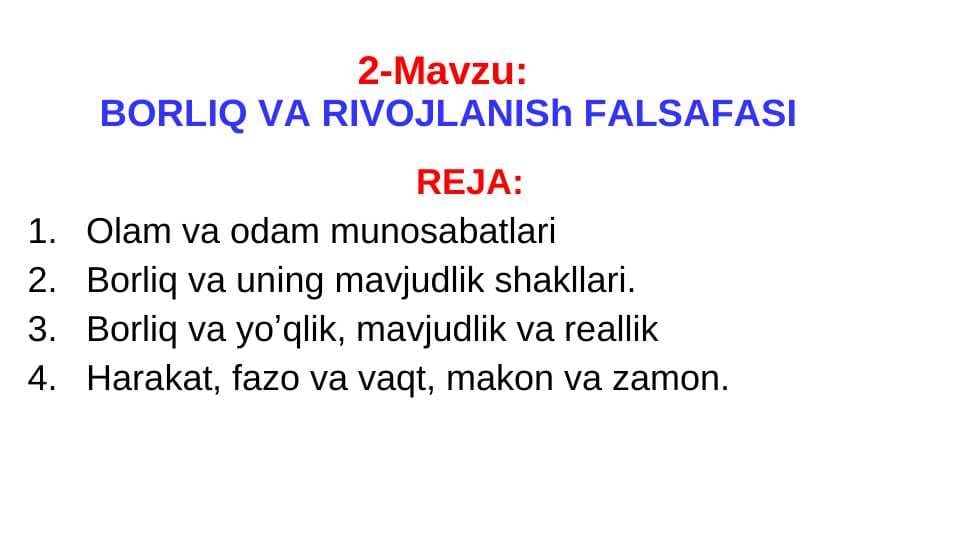 BORLIQ VА RIVOJLАNISh FАLSАFАSI